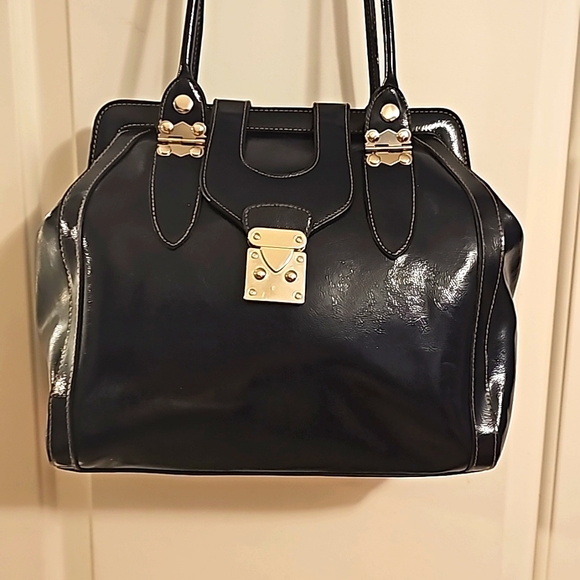 Worthington Designer Shoulderbag w/Double Handle, Navy Blue, Lined, Snap Closure - Picture 3 of 15